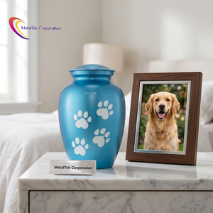 Durable Aluminum Paw Print <b>Pet</b> Urn Handcrafted Metal Keepsake for Dogs Cats Elegant Pea Green Custom Colour Secure Funeral Urns - Product Image 5