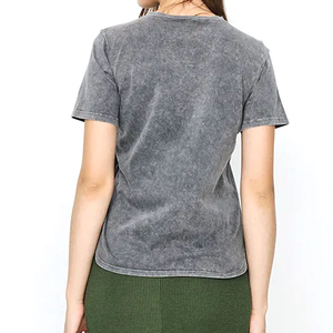 Camiseta de Lona Lavada al Ácido de Alta Calidad para Mujer, Informal, de Verano, Suave, Transpirable, Agradable al Tacto, Teñido Liso, Secado Rápido, 100% Algodón - Product Image 2