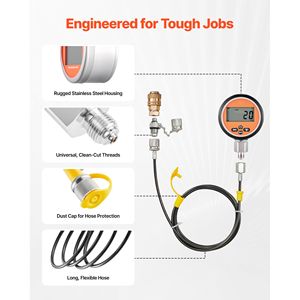 Manometro Digitale Idraulico per Kit di Accoppiamento di Prova 10000 PSI, Tester con 2 Manometri, 9 per Accoppiamenti di Prova Macchine Edili - Product Image 2