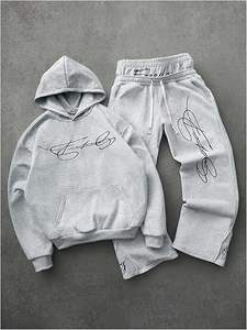 Ensemble de survêtement 2 pièces pour homme, brodé, avec sweat à capuche et pantalon baggy à double taille - Product Image 4