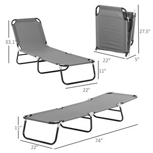 2 sedie a sdraio pieghevoli per piscina, colore grigio scuro, con schienale reclinabile a 5 livelli e telaio in acciaio - Product Image 3