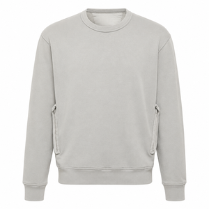 Sweat-shirt à col rond surdimensionné pour homme, gris uni, en tissu French Terry, avec poche, coupe décontractée, longueur normale, pour l'automne - Product Image 3