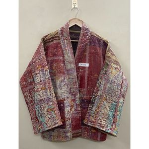 Handmade 100% Cotton <b>Patchwork</b> kantha Kimono <b>Jacket</b> Full Sleeve Shawl Collar Eco-Friendly Women's Wear <b>jacket</b> - Product Image 4