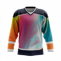 Jersey Hoki Es Pria Kustom Musim Panas Putih Biru Merah Bergaris Lengan Pendek V-Neck Bernapas Menyerap Keringat Sublimasi Kustom