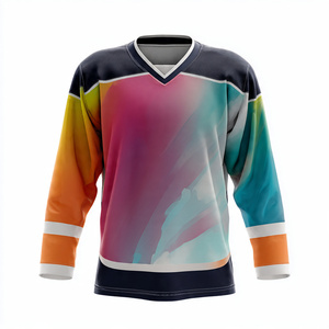 Maillot de hockey sur glace personnalisé pour homme, blanc, bleu, rouge, rayé, manches longues, col en V, évacuation de l'humidité, vêtements sublimés - Product Image 2