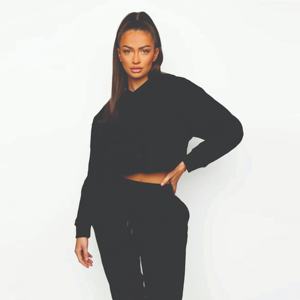 Sweat-shirt à capuche court noir pour femme, décontracté, à manches longues, style streetwear - Product Image 3