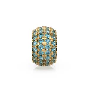 Rondel grande de oro macizo italiano de 14K con topacio azul suizo, charm redondo, topacio azul, charm decorativo, zafiro engastado en pavé, Noviembre - Product Image 4