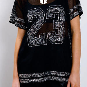 Maillot de football américain personnalisé haut de gamme pour femme, orné de strass, coupe oversize streetwear, crop top carré, maillot transparent orné de cristaux - Product Image 6