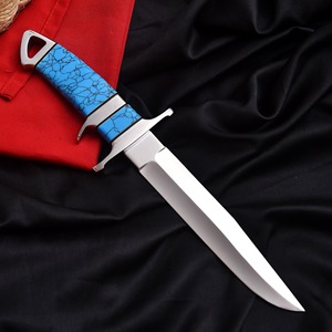 Cuchillo de Caza de Acero Inoxidable con Hoja de Punta Caída y Mango Azul, Cuchillo de Supervivencia para Exteriores y Camping, Grado Industrial - Product Image 1