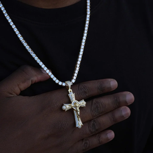 <b>Silver</b> Moissanite Jesus <b>Crucifix</b> Baguette Cross Pendant Yellow Tone Hip Hop Statement Necklace Luxury Jewelry jesus cross neckla - Product Image 1