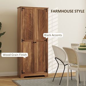 Armoire de rangement autoportante de style farmhouse marron de 72 pouces avec étagères réglables, meubles de rangement pour la cuisine - Product Image 4