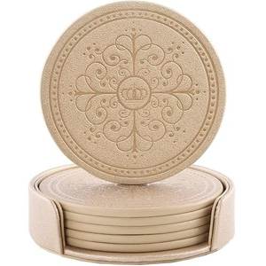Ensemble de dessous-de-verre en cuir PU gaufré au design nordique avec support, résistants à la chaleur, pour protéger la table de café ou de salle à manger - Product Image 5