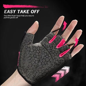 <b>Half</b> Finger Sports Gloves Black Pink Polyester Lycra Non <b>Slip</b> Hook And Loop Closure Unisex All Seasons Basketball - Product Image 6