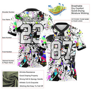 Camiseta de Fútbol Americano Personalizada con Estampado Completo, Cuello en V, Manga Corta, Unisex, Transpirable, de Poliéster, Nombre del Equipo, Cualquier Nombre, Número 00 - Product Image 2