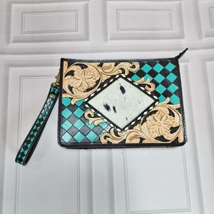 2026 Hot Selling Vintage Genuine Leather <b>Mini</b> Sling <b>Bag</b> Trendy Turquoise <b>Black</b> Checkered Cowhide Crossbody Handbag Single Strap - Product Image 2