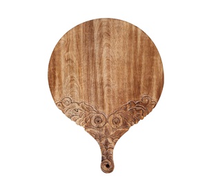 Elegante Tabla de Cortar Redonda de Madera de Mango con Diseño de Paleta, Detalles Florales Incrustados a Mano, Duradera, Apta para Alimentos, Tabla de Servir para Cocina - Product Image 6