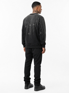 Sweat-shirt à col rond pour homme avec strass, style hip-hop, coupe ample, tricoté noir, coupe classique, pour l'automne, sweats à capuche avec strass - Product Image 5