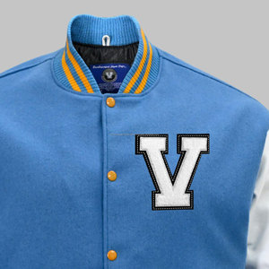 Chaqueta universitaria de cuero de lana personalizada para hombre estilo béisbol con cuello levantado con procesamiento de recubrimiento de impresión personalizado - Product Image 5