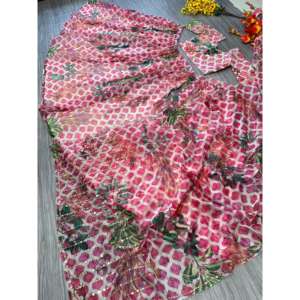 Lehenga Choli de soirée rouge Heera Creation avec un magnifique imprimé floral, taille 2XL, 1 kg - Product Image 6