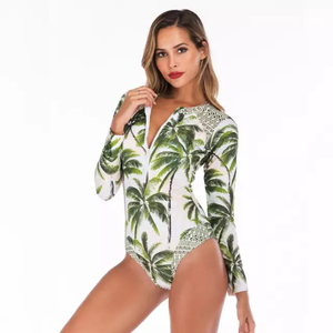 Haut de bain anti-UV 2026 de haute qualité pour femme, à manches longues, imprimé palmiers, en Spandex et Polyester, idéal pour le fitness, la gym et la natation - Product Image 4