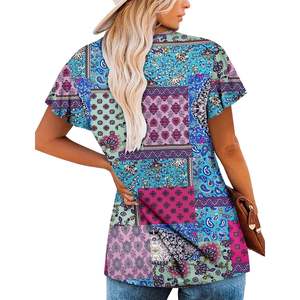 2025 femmes lin col en v Blouses nœud col été tunique hauts décontracté coupe ample taille XL - Product Image 4