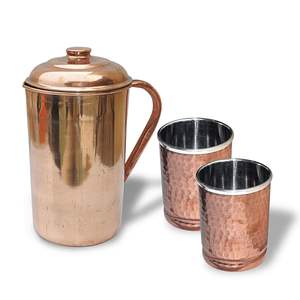 Juego de Servir Agua de Cobre Puro Auténtico con Jarra con Tapa y Dos Vasos de Cobre, Juego de Bebidas Tradicional para Restaurante, Hotel y Cocina - Product Image 3
