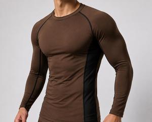 Camiseta de compresión de manga larga para hombre, a la moda, hecha a medida, de ajuste ceñido, de secado rápido, transpirable, con cuello redondo, deportiva, de punto, lisa, para uso activo. - Product Image 1