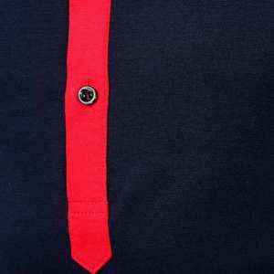 เสื้อโปโลผู้ชายสีน้ำเงินกรมท่าและสีแดง ดีไซน์ใหม่ล่าสุดปี 2023 บริการสั่งทำพิเศษ OEM Plus Size ผ้าฝ้าย 100% เสื้อกีฬา - Product Image 4