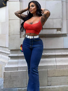 Jeans de Mujer de Cintura Alta, Estilo Vintage, Azul Oscuro, Pierna Ancha, Corte Acampanado, Nuevo Estilo Casual para Primavera y Otoño - Product Image 5