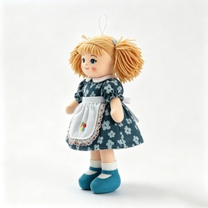 customized Mini Hanging Blonde Pigtail Rag <b>Doll</b>, Soft Fabric Girl Plush Ornament, Navy Floral Dress Apron Cloth <b>Doll</b> Pendant Kid - Product Image 3