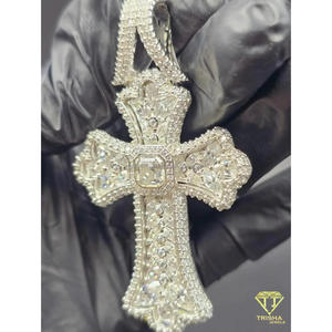 Pendentif Croix Luxe Sertie de Diamants Moissanite en Argent Sterling 925, Collier Hip Hop, Pendentif Croix Premium en Diamants Moissanite - Product Image 2