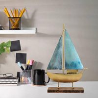 Modèle de bateau en métal et MDF multicolore, sculpture décorative nautique pour la maison, figurine pour le salon, le bureau, la table ou l'étagère