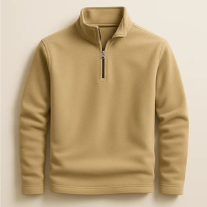 Men's Women's Minimalist Half Zip Sweatshirt Oversized <b>Mock</b> <b>Neck</b> Plain Grey Cotton Custom Logo <b>Top</b> - Product Image 3