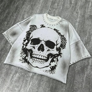 T-shirt Homme Personnalisé Col Rond Côtelé Uni Anti-boulochage 100% Coton 240 g/m² Lavé Coupe Courte Boxy Effet Vieilli Vintage Style Urbain Hip-Hop - Product Image 6