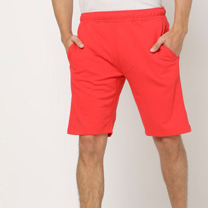Shorts Bermuda en Coton Rouge pour Homme, Taille Mi-Haute, Fermeture Élastique, Style Décontracté avec Poches, Tissu Tricoté Respirant - Product Image 1