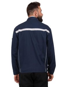 Veste de travail bleu marine pour homme avec bande réfléchissante, fermeture éclair, coupe classique, col rabattable, matière polyester - Product Image 2