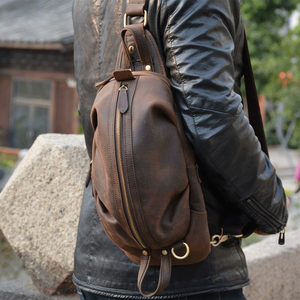 Sac de poitrine vintage en cuir véritable pour homme, fermeture éclair, sac à bandoulière durable, utilisation quotidienne toutes saisons - Product Image 4