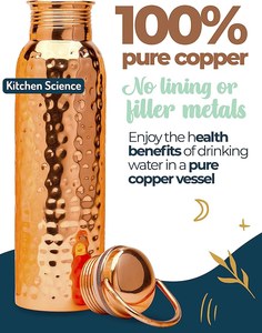 Pure Copper Hand Hammered Classic Design Water <b>Bottle</b> 1000ML Screw-On Cap Strap Reusable for Travel Outdoor Use Gift <b>Box</b> - Product Image 6