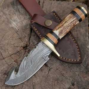 Drop Point Knife Damascus Steel Blade Wood Handle Hunting Knife 0.7mm Thickness Bevel Edge - Product Image 3