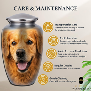 โกศใส่เถ้ากระดูกสัตว์เลี้ยงสำหรับสุนัขพันธุ์โกลเด้นรีทรีฟเวอร์ขนาดใหญ่ ทำจากอะลูมิเนียม ขนาด 220 คิวบิกอินช์ เป็นมิตรกับสิ่งแวดล้อม ทนทาน - Product Image 5