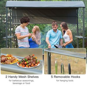 Gazebo Parasole da 2,1 m con Tenda Laterale, 2 Ripiani Portavivande, 5 Ganci, Copertura per Barbecue da Giardino, Patio, Villa e Parco - Product Image 4