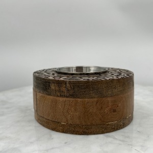 Portavelas Redondo de Madera Tallada Árabe con Recipiente de Acero Inoxidable para Decoración del Hogar en Ramadán - Product Image 4