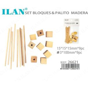 Blocchi e Bastoncini in Legno ILAN 15x15x15mm 9pz 3x100mm 9pz per Lavori Creativi - Product Image 2