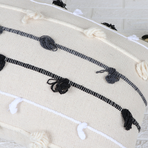 Hand Loom Woven Off <b>White</b> and Black Chunky Loop Stripe Tassel Boho Cushion Cover Textured Decorative <b>Pillow</b> <b>Case</b> for Home Decor - Product Image 3