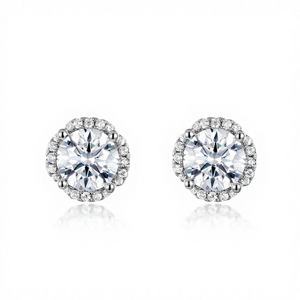 925 Sterling Silver Moissanite Halo Stud Earrings D Color VVS1 Certified Round Cut Lab Diamond Brilliant Fine Jewelry for Women - Product Image 1