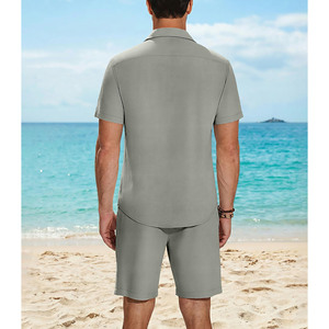 Street Style Summer Suit for Office Party Men's Plus Size Breathable Shorts Shirt <b>Set</b> Two-Piece Wear Custom Logo Design High - Product Image 3