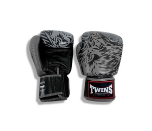 Gants de boxe en cuir pour adultes, imprimé loup, fermeture auto-agrippante, pour entraînement de Muay Thai, MMA, Sanda et Kickboxing - Product Image 1