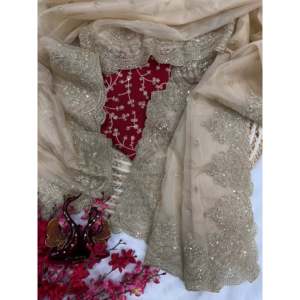 ชุดส่าหรีงานปาร์ตี้แบบโปร่งแสงทรงตรง ดีไซน์สวยงาม พร้อมงานปักเลื่อมและลายปักดิ้นทองบนผ้าออร์แกนซ่าปักลาย - Product Image 3