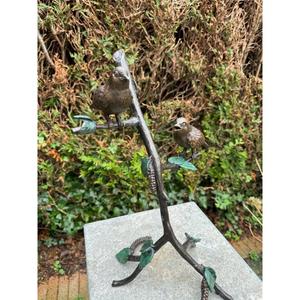 Escultura de pájaros de hierro fundido a mano sentados en una rama, acabado bronce, para decoración de jardín, adornos metálicos de estilo vintage. - Product Image 5