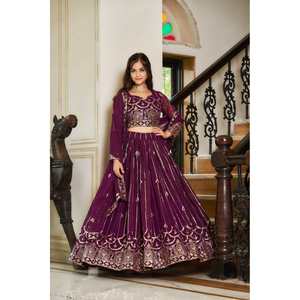 ATRACTIVO GEORGETTE BORDADO SECUENCIA TRABAJO LEHENGA CHOLI CON DUPATTA VINO - Product Image 1